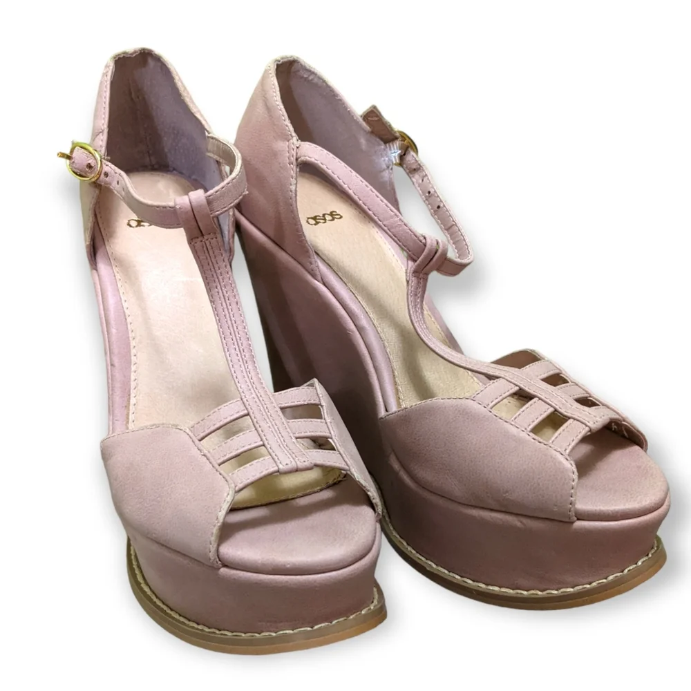 ASOS Pastel Pink Faux Suede Wedge Sandals, US 8 (UK 6)